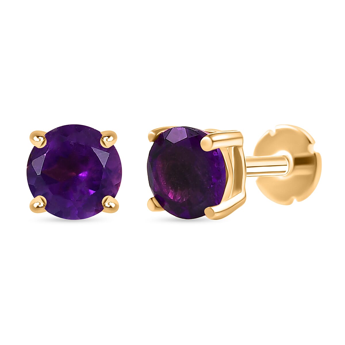 African Amethyst Earring with Screw Back in 18K Vermeil Yellow Gold Plated Sterling Silver
