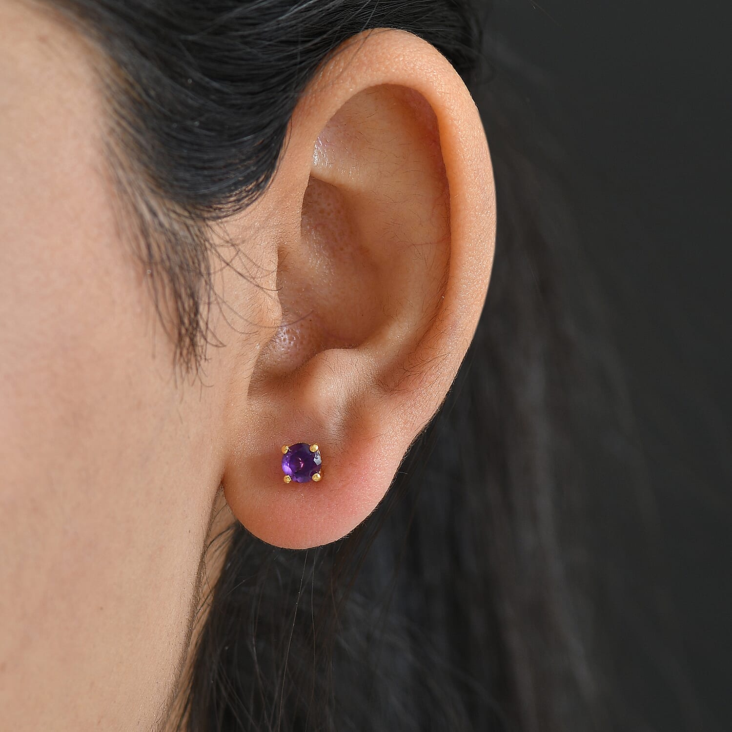 African Amethyst Earring with Screw Back in 18K Vermeil Yellow Gold Plated Sterling Silver