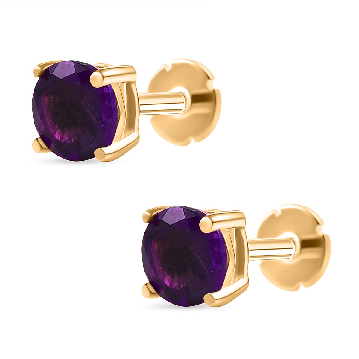 African Amethyst Earring with Screw Back in 18K Vermeil Yellow Gold Plated Sterling Silver