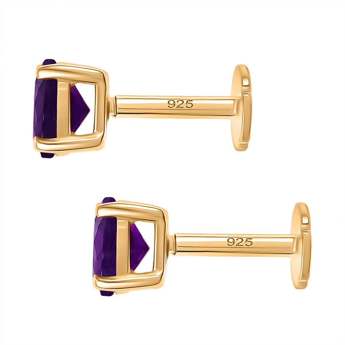 African Amethyst Earring with Screw Back in 18K Vermeil Yellow Gold Plated Sterling Silver