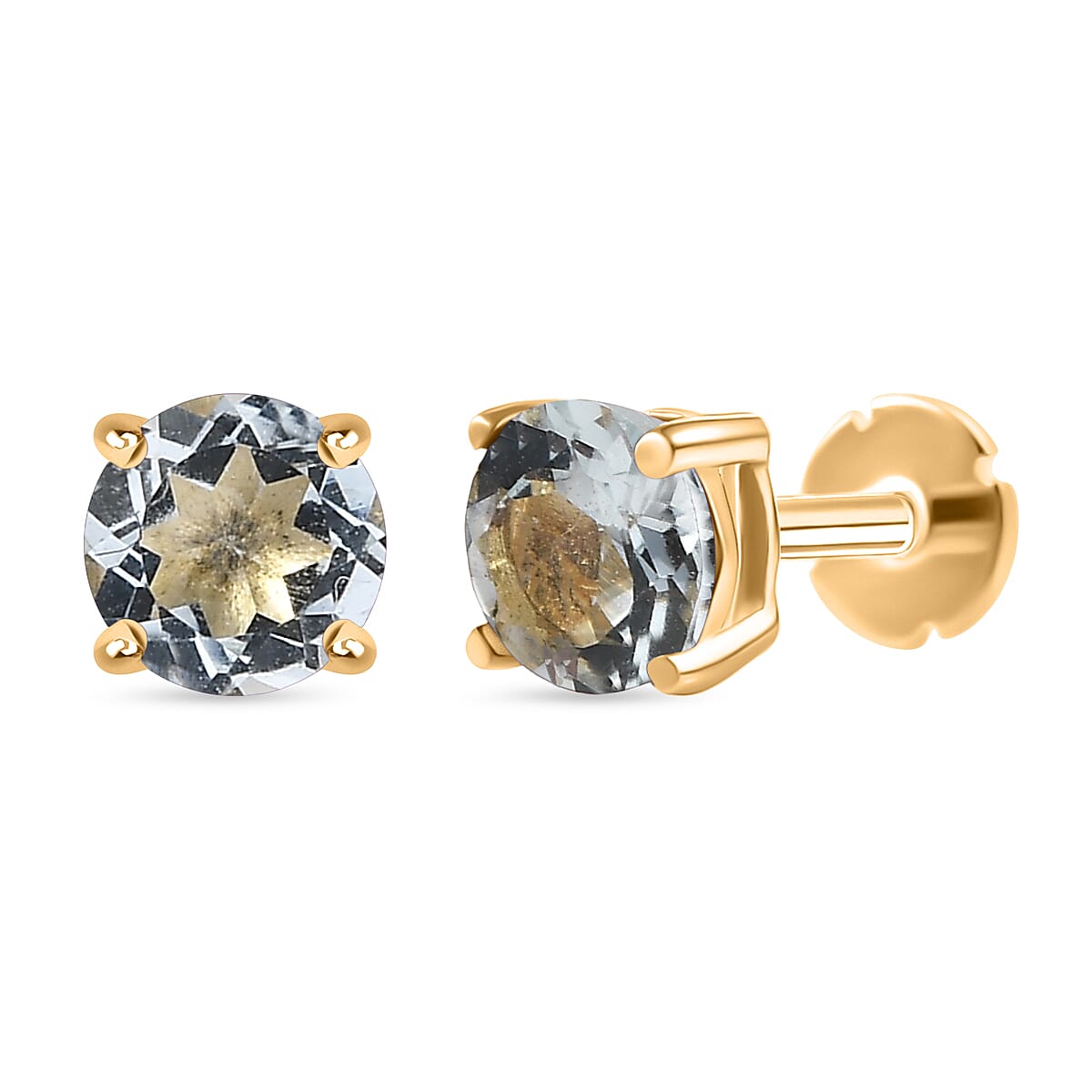 Aquamarine Earring with Screw Back in 18K Vermeil Yellow Gold Plated Sterling Silver