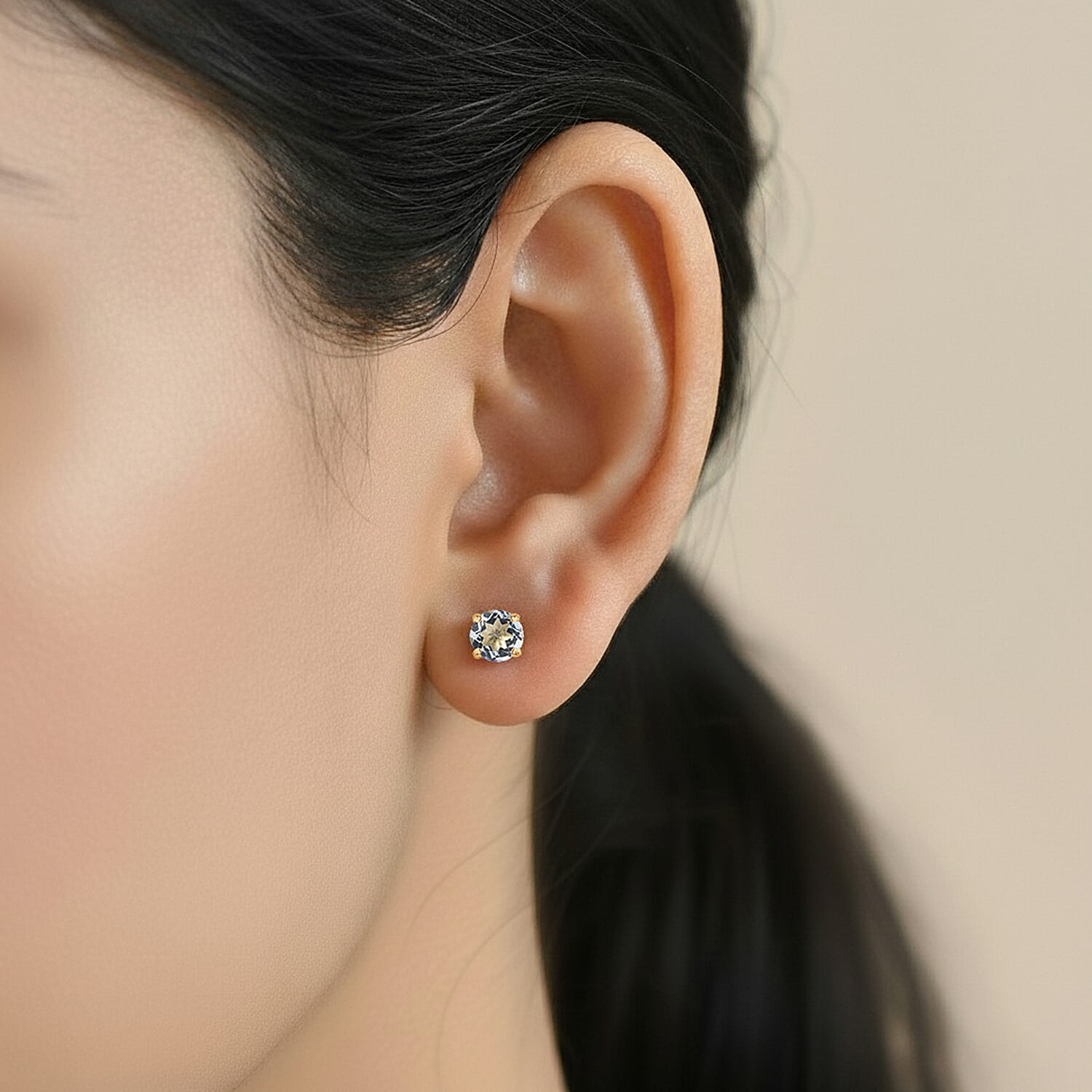 Aquamarine Earring with Screw Back in 18K Vermeil Yellow Gold Plated Sterling Silver