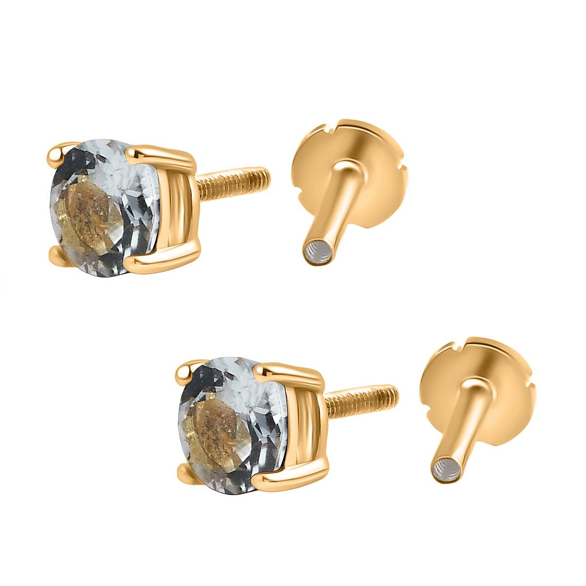 Aquamarine Earring with Screw Back in 18K Vermeil Yellow Gold Plated Sterling Silver