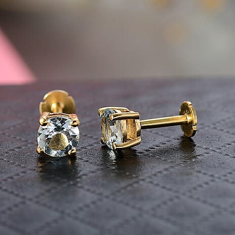 Aquamarine Earring with Screw Back in 18K Vermeil Yellow Gold Plated Sterling Silver