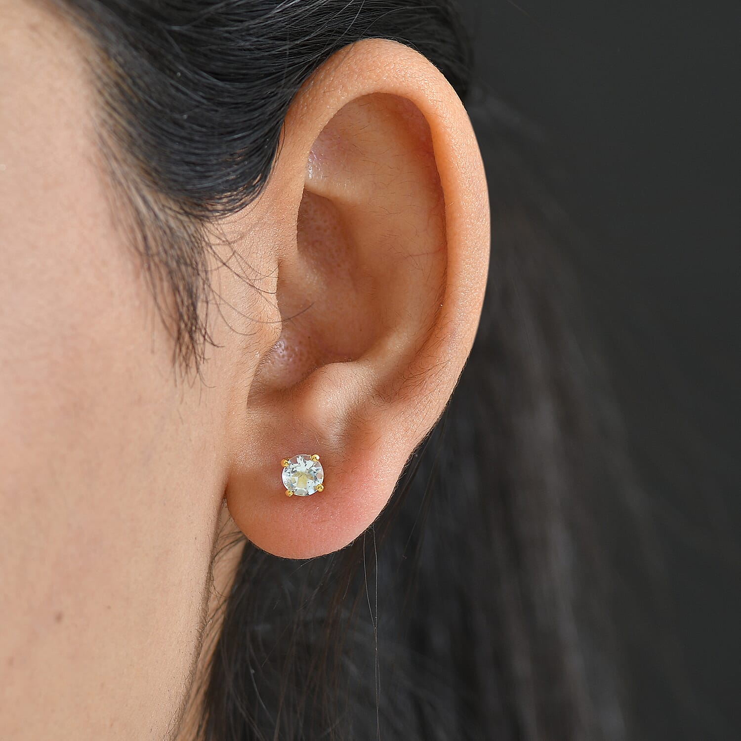 Aquamarine Earring with Screw Back in 18K Vermeil Yellow Gold Plated Sterling Silver