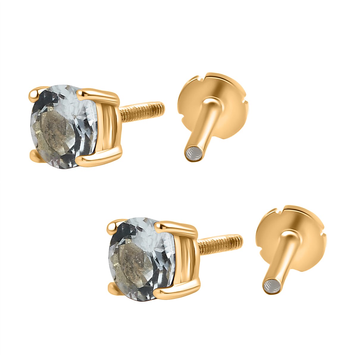 Aquamarine Earring with Screw Back in 18K Vermeil Yellow Gold Plated Sterling Silver