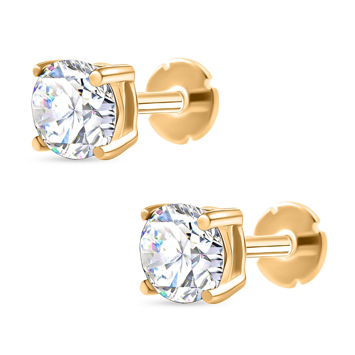 Moissanite Earring with Screw Back in 18K Vermeil Yellow Gold Plated Sterling Silver