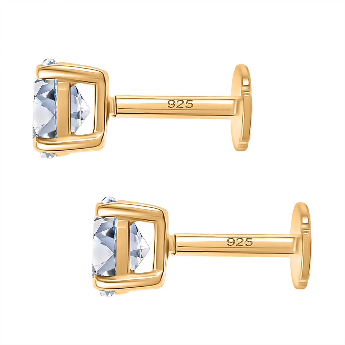 Moissanite Earring with Screw Back in 18K Vermeil Yellow Gold Plated Sterling Silver