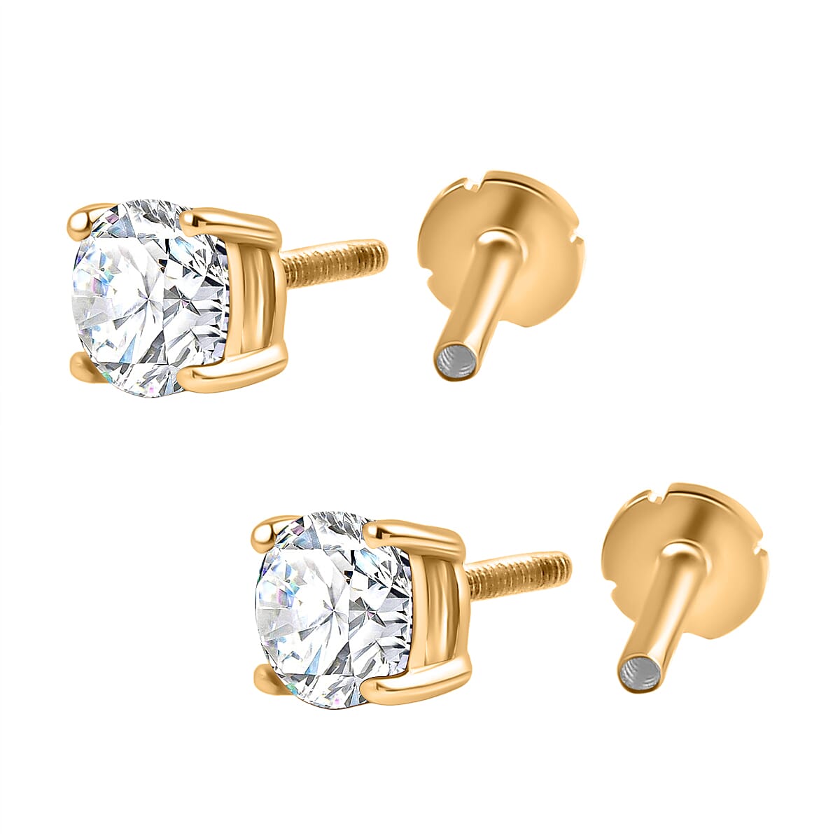 Moissanite Earring with Screw Back in 18K Vermeil Yellow Gold Plated Sterling Silver