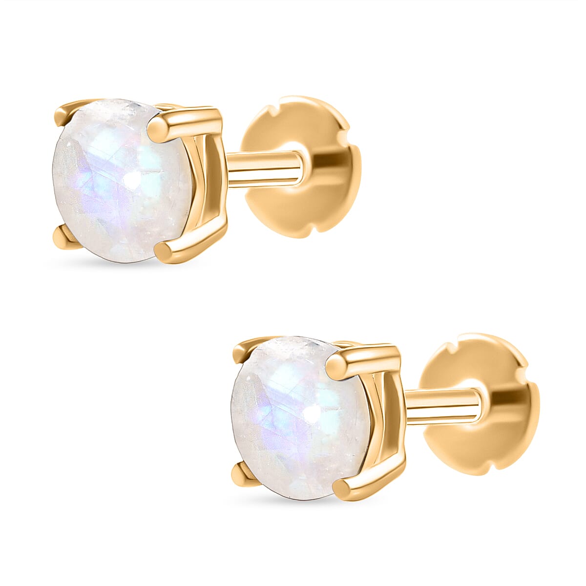 Rainbow Moonstone Earring with Screw Back in 18K Vermeil Yellow Gold Plated Sterling Silver 1.04 Ct.