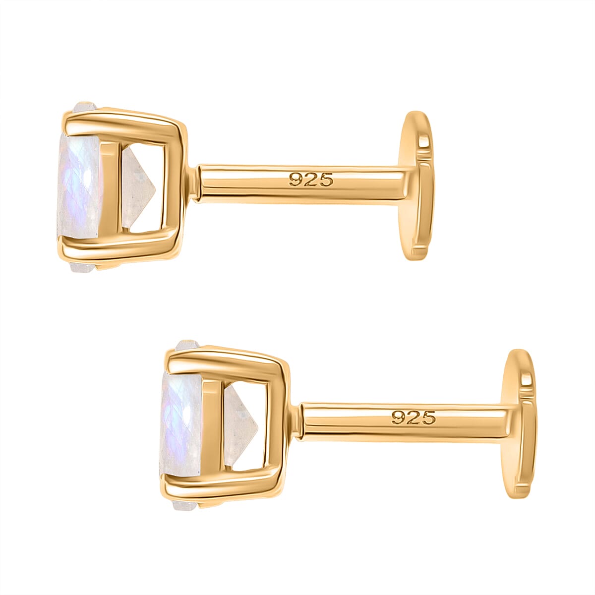 Rainbow Moonstone Earring with Screw Back in 18K Vermeil Yellow Gold Plated Sterling Silver 1.04 Ct.