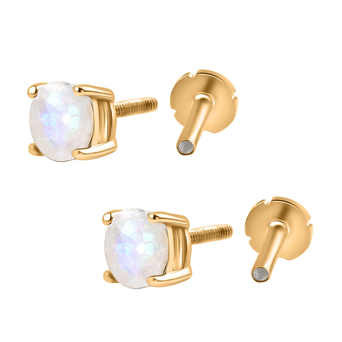 Rainbow Moonstone Earring with Screw Back in 18K Vermeil Yellow Gold Plated Sterling Silver 1.04 Ct.
