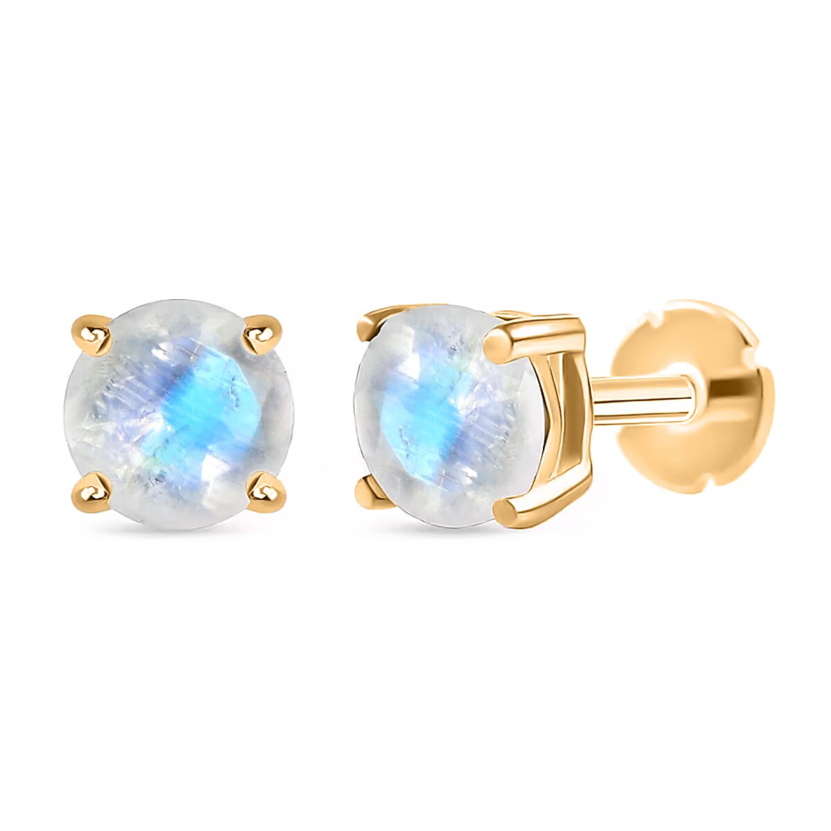 Rainbow Moonstone Earring with Screw Back in 18K Vermeil Yellow Gold Plated Sterling Silver 1.04 Ct.