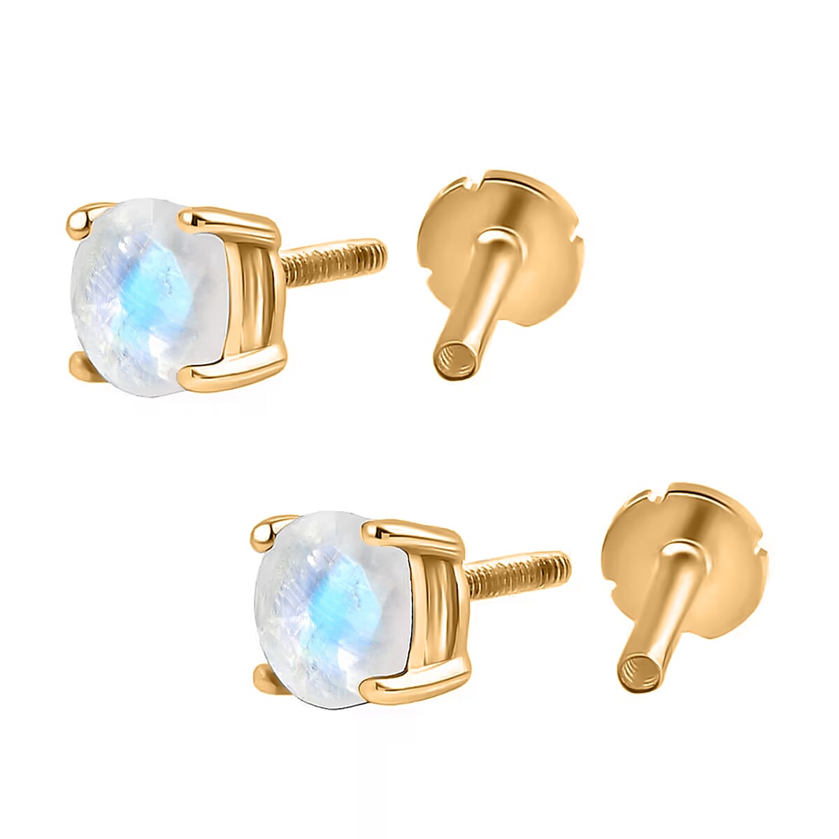 Rainbow Moonstone Earring with Screw Back in 18K Vermeil Yellow Gold Plated Sterling Silver 1.04 Ct.