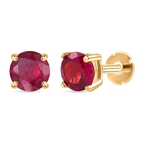 African Ruby Earring with Screw Back in 18K Vermeil Yellow Gold Plated Sterling Silver 1.46 Ct.