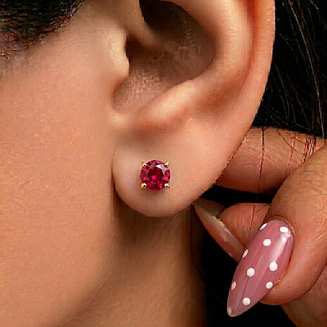African Ruby Earring with Screw Back in 18K Vermeil Yellow Gold Plated Sterling Silver 1.46 Ct.