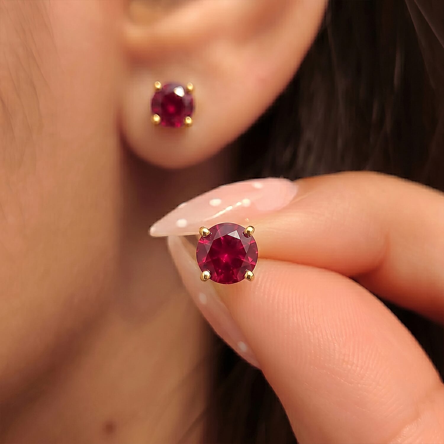 African Ruby Earring with Screw Back in 18K Vermeil Yellow Gold Plated Sterling Silver 1.46 Ct.