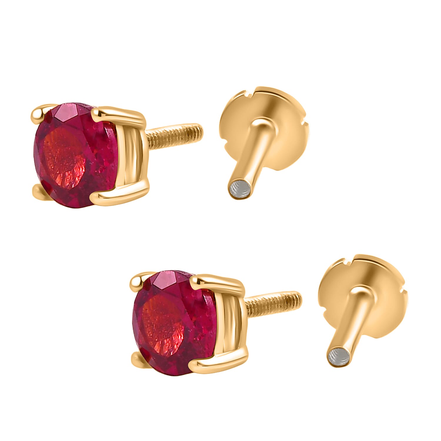 African Ruby Earring with Screw Back in 18K Vermeil Yellow Gold Plated Sterling Silver 1.46 Ct.
