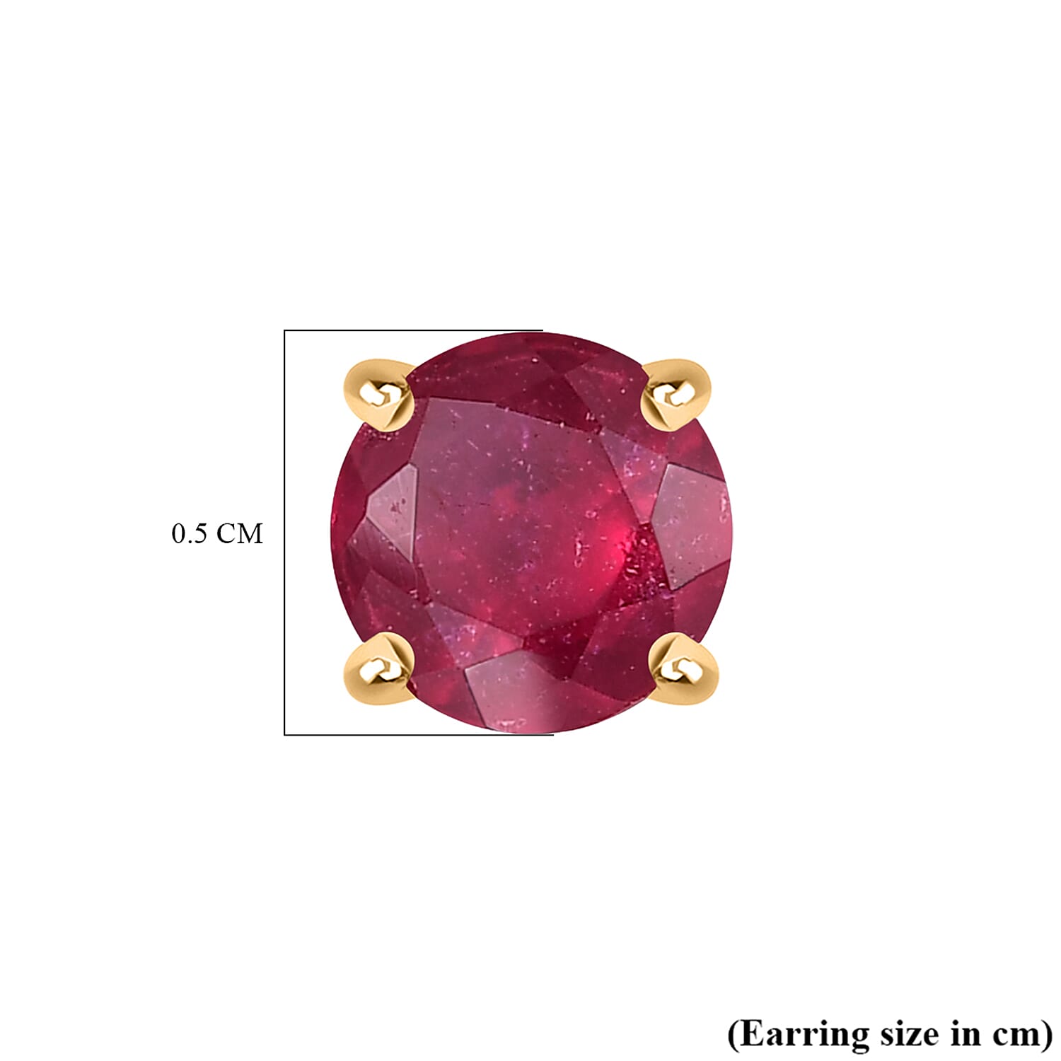 African Ruby Earring with Screw Back in 18K Vermeil Yellow Gold Plated Sterling Silver 1.46 Ct.