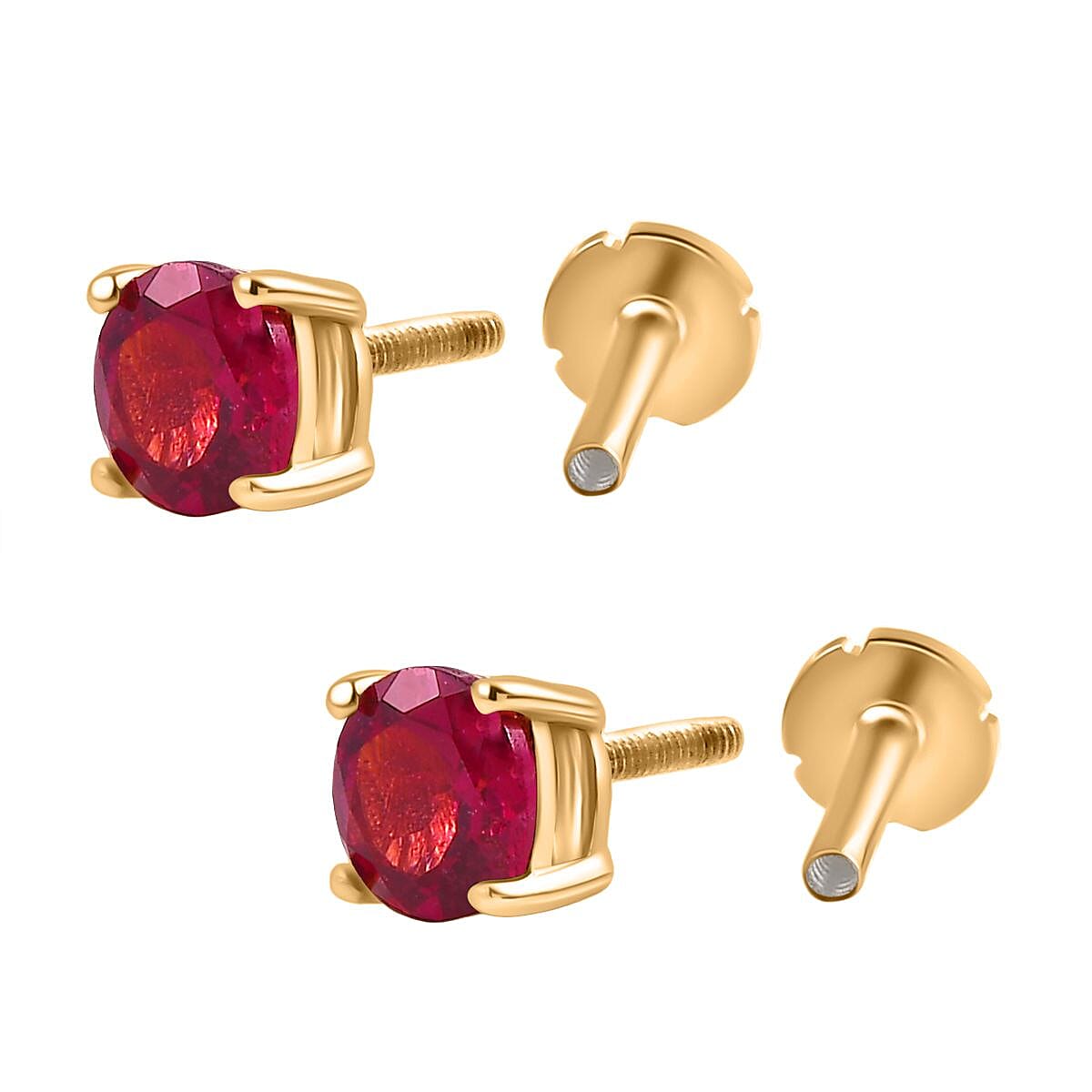 African Ruby Earring with Screw Back in 18K Vermeil Yellow Gold Plated Sterling Silver 1.46 Ct.