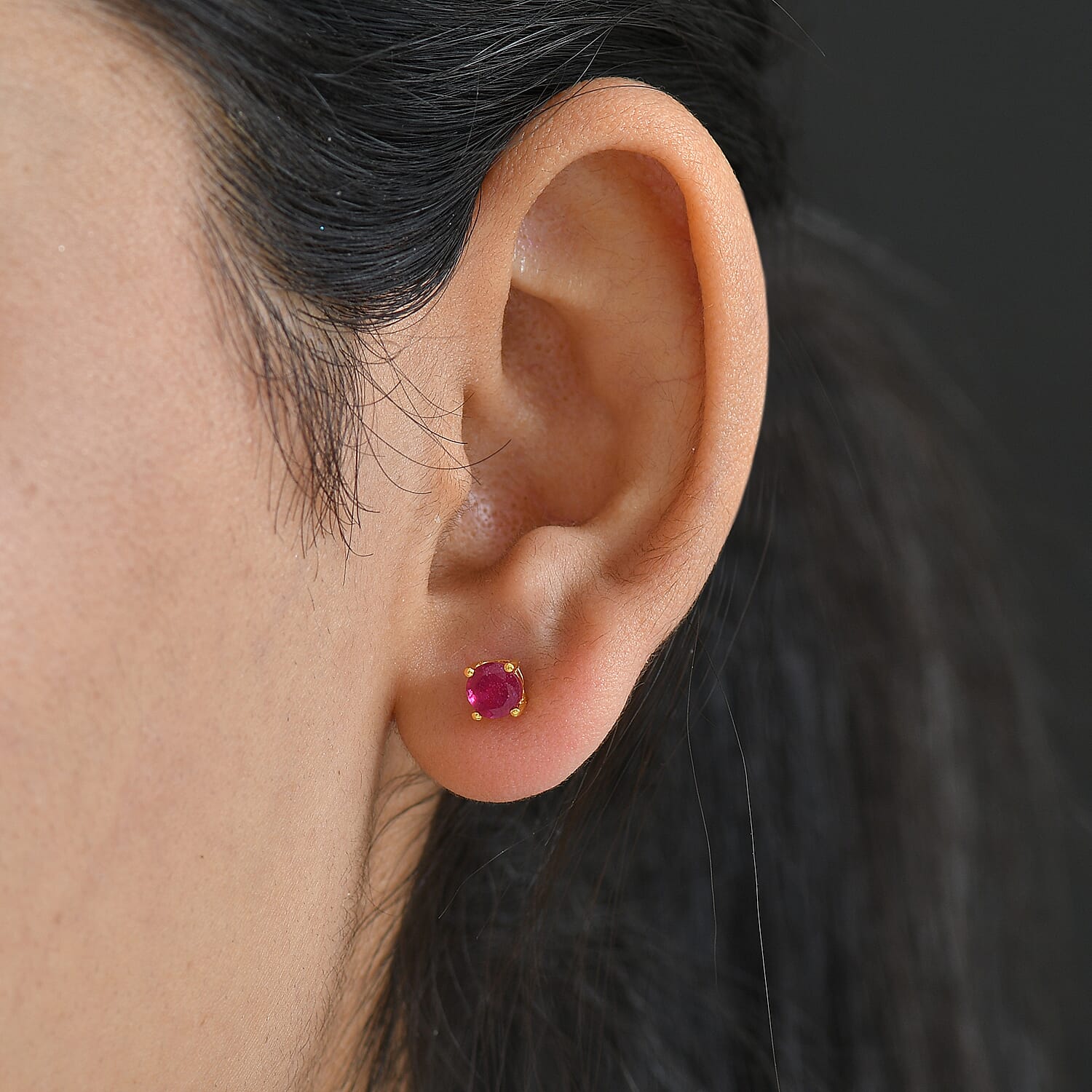African Ruby Earring with Screw Back in 18K Vermeil Yellow Gold Plated Sterling Silver 1.46 Ct.