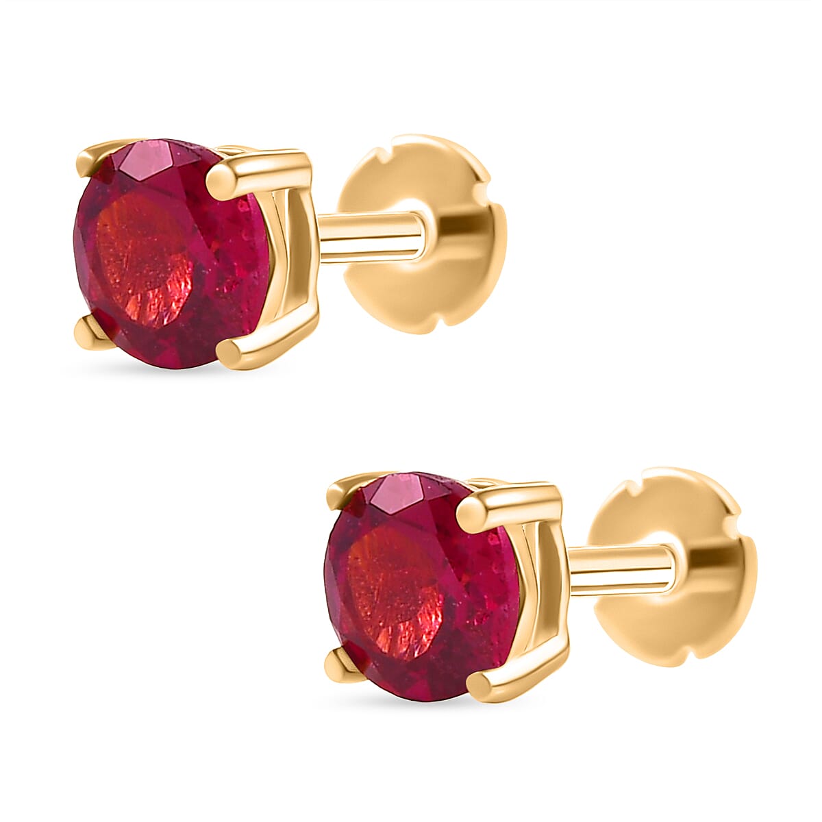 African Ruby Earring with Screw Back in 18K Vermeil Yellow Gold Plated Sterling Silver 1.46 Ct.