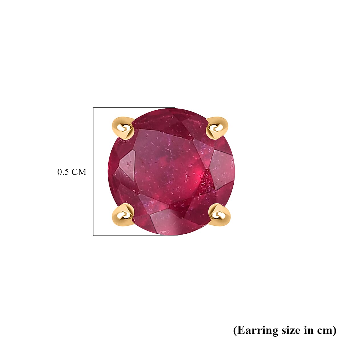 African Ruby Earring with Screw Back in 18K Vermeil Yellow Gold Plated Sterling Silver 1.46 Ct.