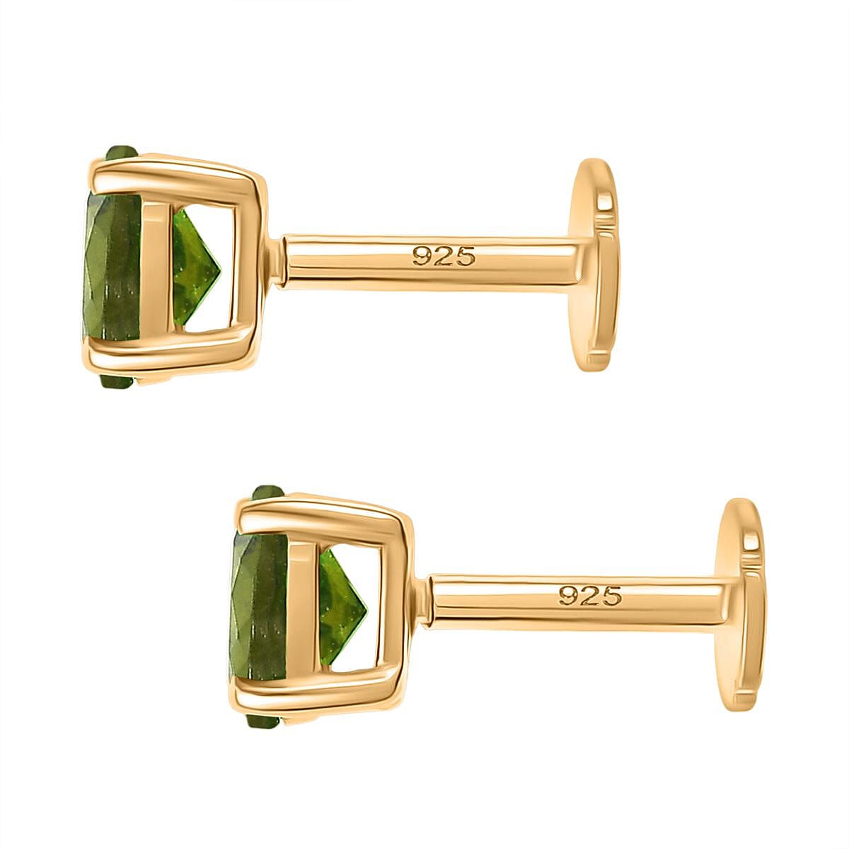 Peridot Earring with Screw Back in 18K Vermeil Yellow Gold Plated Sterling Silver 1.06 Ct.