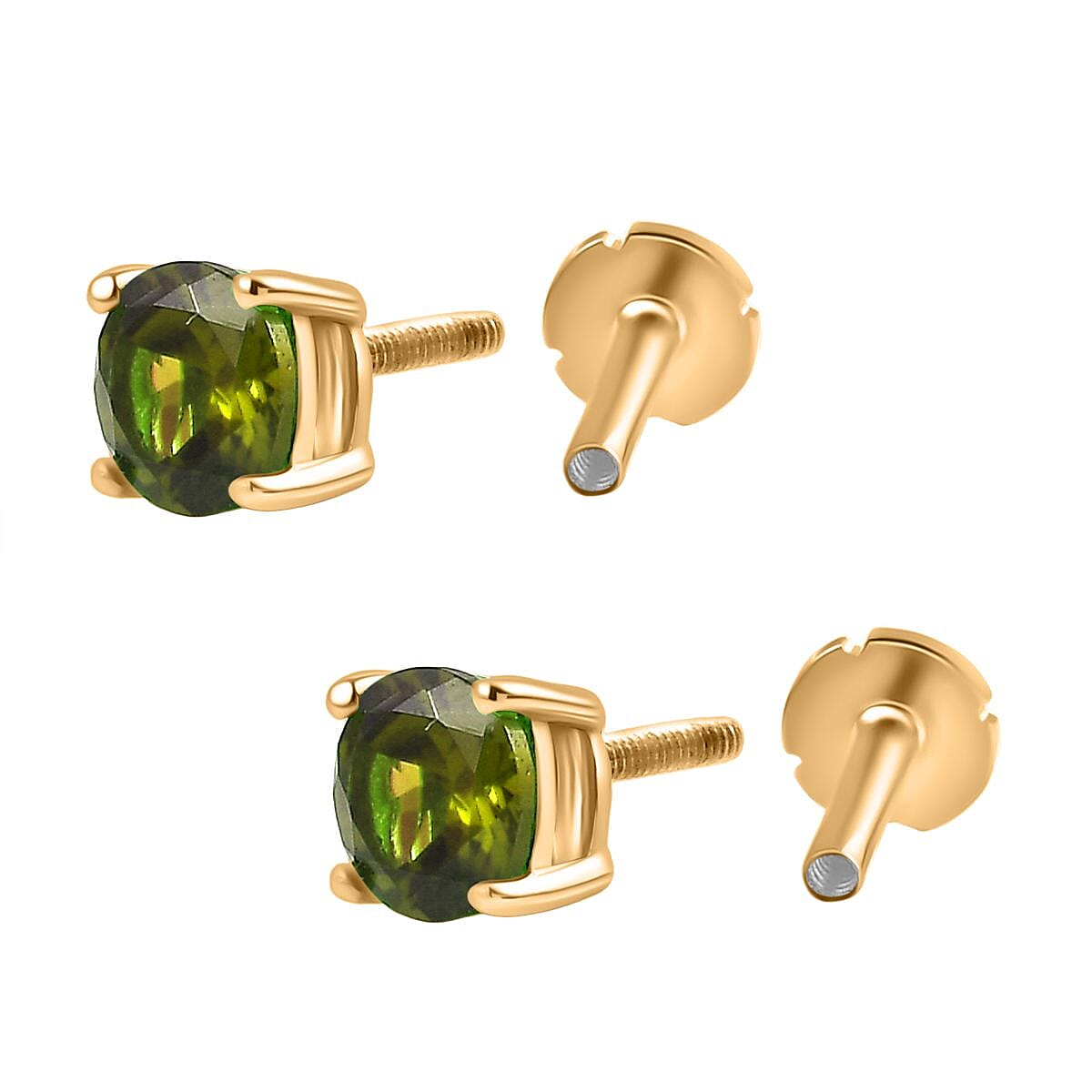 Peridot Earring with Screw Back in 18K Vermeil Yellow Gold Plated Sterling Silver 1.06 Ct.