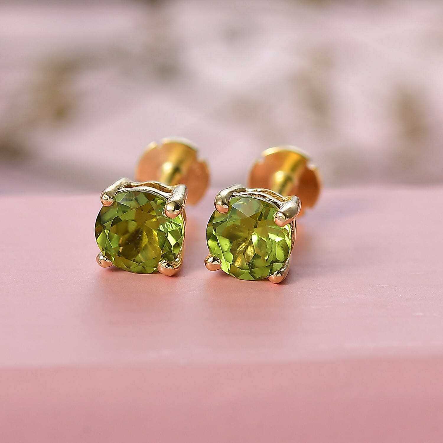 Peridot Earring with Screw Back in 18K Vermeil Yellow Gold Plated Sterling Silver 1.06 Ct.