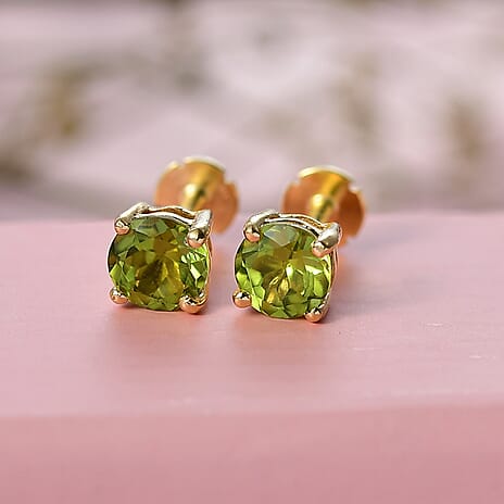 Peridot Earring with Screw Back in 18K Vermeil Yellow Gold Plated Sterling Silver 1.06 Ct.