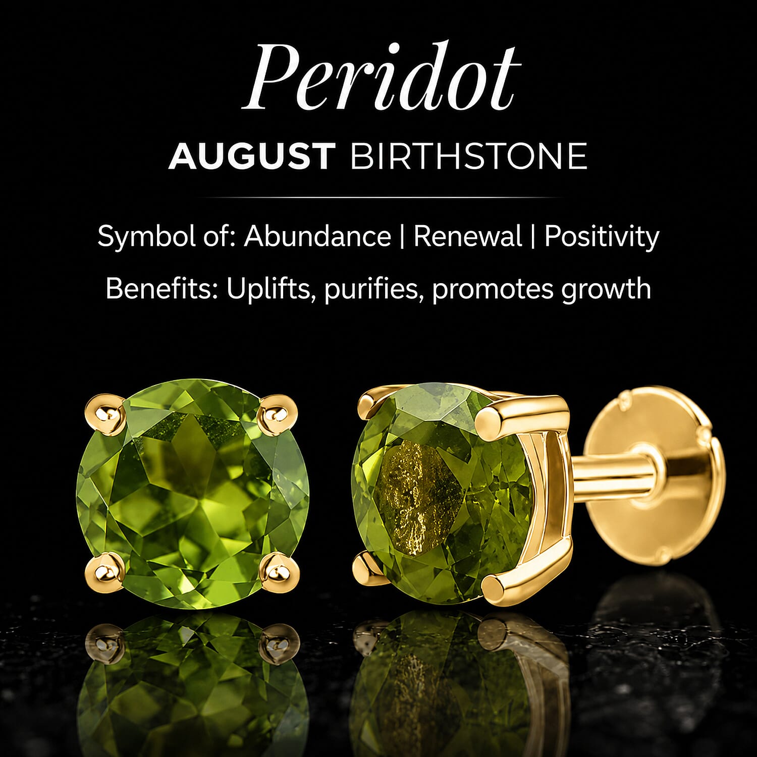 Peridot Earring with Screw Back in 18K Vermeil Yellow Gold Plated Sterling Silver 1.06 Ct.