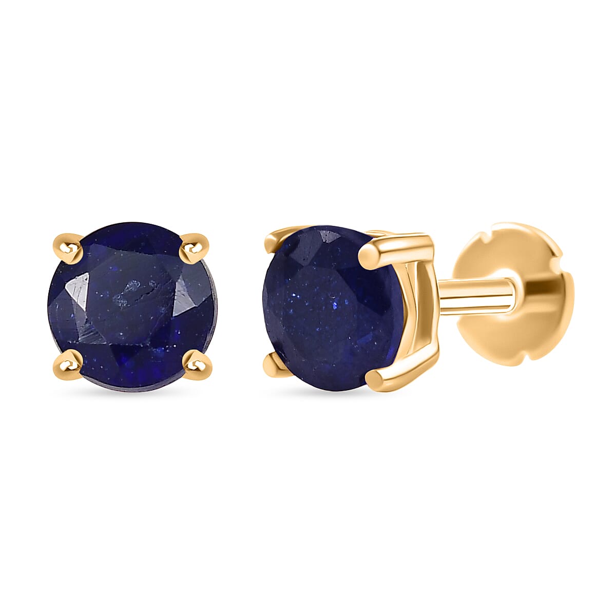 Fissure Filled Blue Sapphire Earring with Screw Back in 18K Vermeil Yellow Gold Plated Sterling Silver 1.51 Ct.