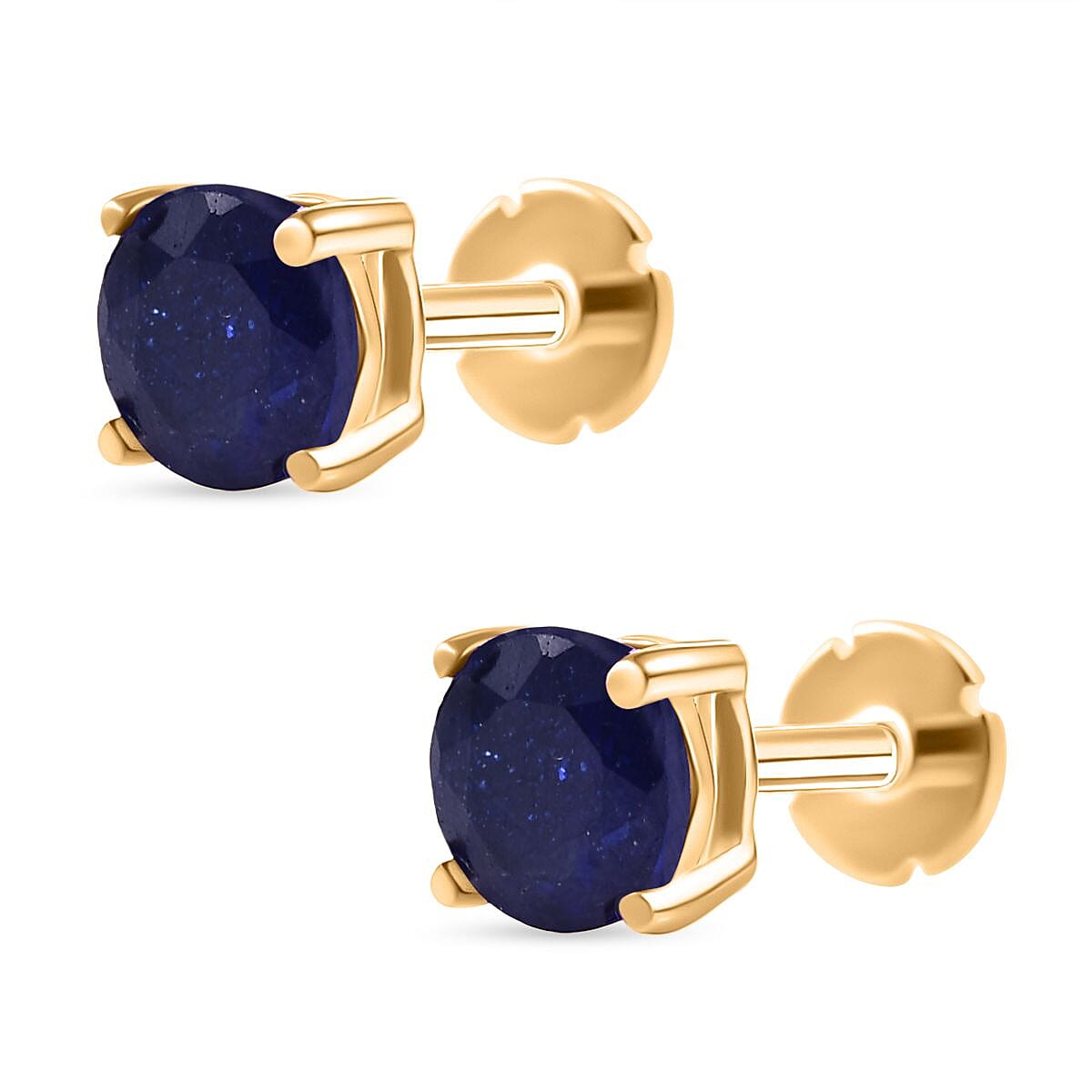 Fissure Filled Blue Sapphire Earring with Screw Back in 18K Vermeil Yellow Gold Plated Sterling Silver 1.51 Ct.