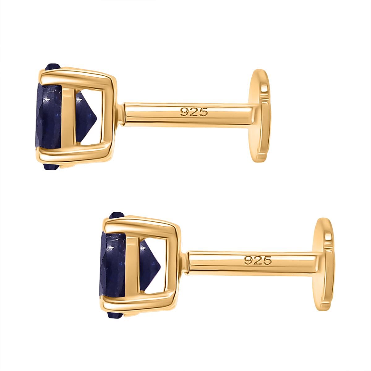 Fissure Filled Blue Sapphire Earring with Screw Back in 18K Vermeil Yellow Gold Plated Sterling Silver 1.51 Ct.