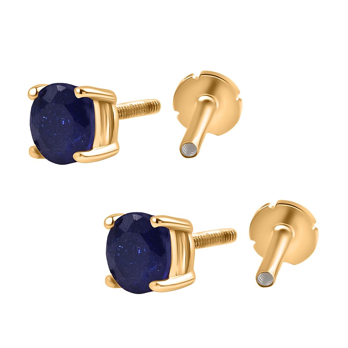 Fissure Filled Blue Sapphire Earring with Screw Back in 18K Vermeil Yellow Gold Plated Sterling Silver 1.51 Ct.