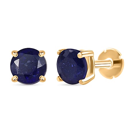 Fissure Filled Blue Sapphire Earring with Screw Back in 18K Vermeil Yellow Gold Plated Sterling Silver 1.51 Ct.
