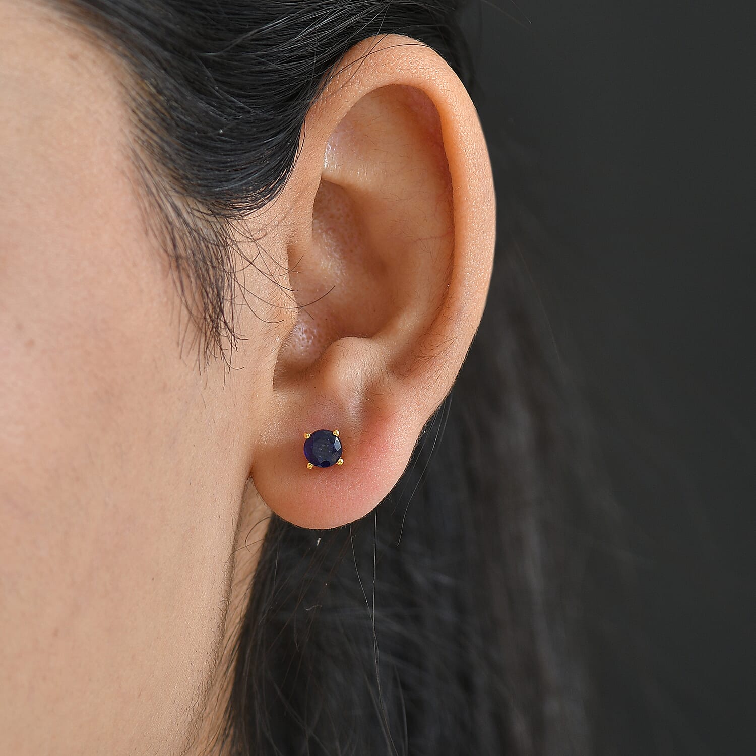 Fissure Filled Blue Sapphire Earring with Screw Back in 18K Vermeil Yellow Gold Plated Sterling Silver 1.51 Ct.