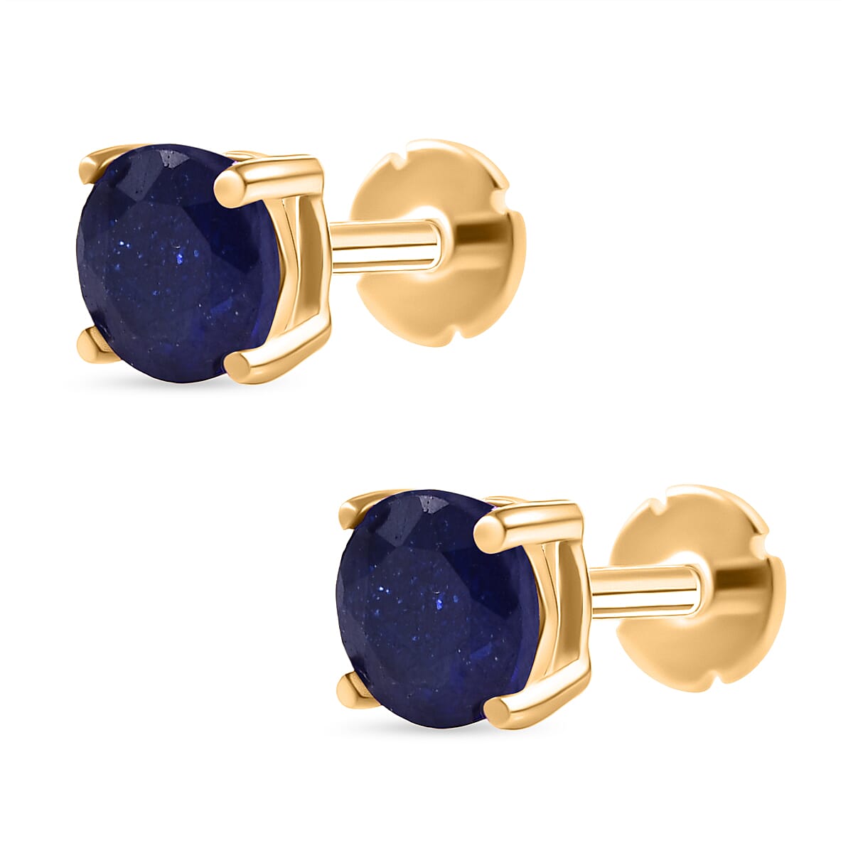Fissure Filled Blue Sapphire Earring with Screw Back in 18K Vermeil Yellow Gold Plated Sterling Silver 1.51 Ct.