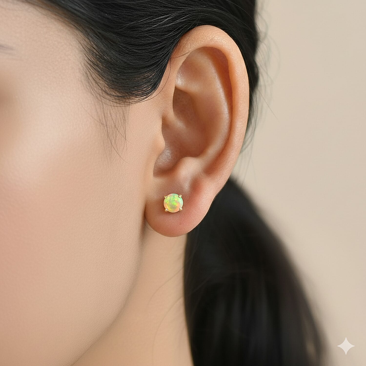 Ethiopian Opal Earring with Screw Back in 18K Vermeil Yellow Gold Plated Sterling Silver