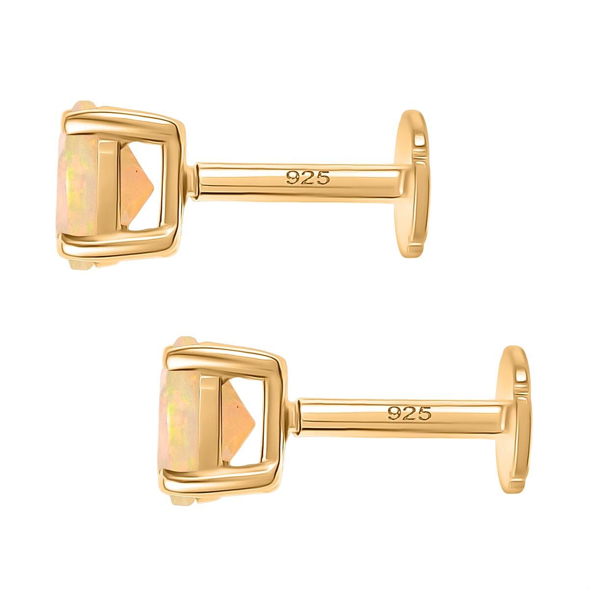 Ethiopian Opal Earring with Screw Back in 18K Vermeil Yellow Gold Plated Sterling Silver