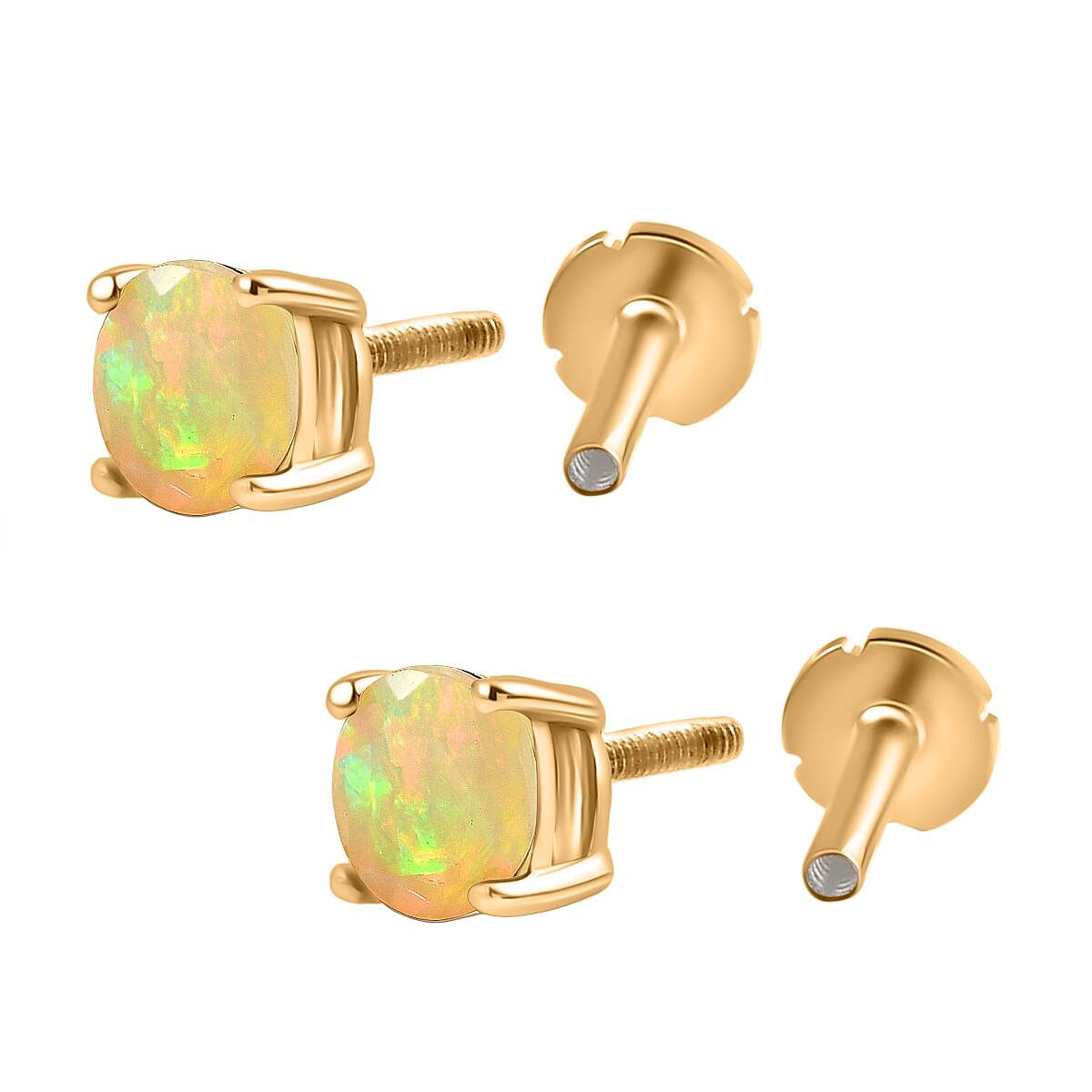 Ethiopian Opal Earring with Screw Back in 18K Vermeil Yellow Gold Plated Sterling Silver