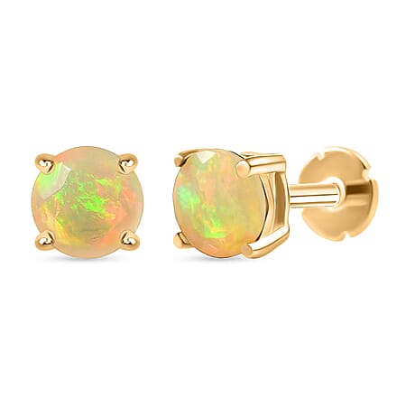 Poke Free Opal (5mm) October Birthstone Solitaire Stud Earring in 18K Vermeil Yellow Gold Plated Sterling Silver
