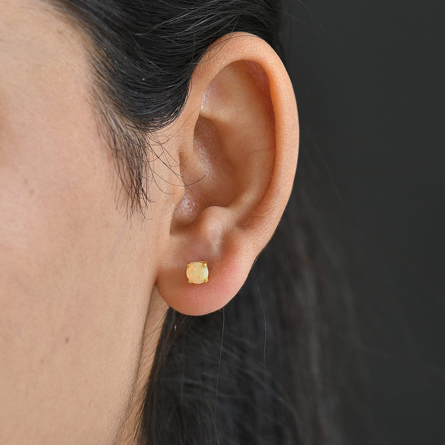 Ethiopian Opal Earring with Screw Back in 18K Vermeil Yellow Gold Plated Sterling Silver