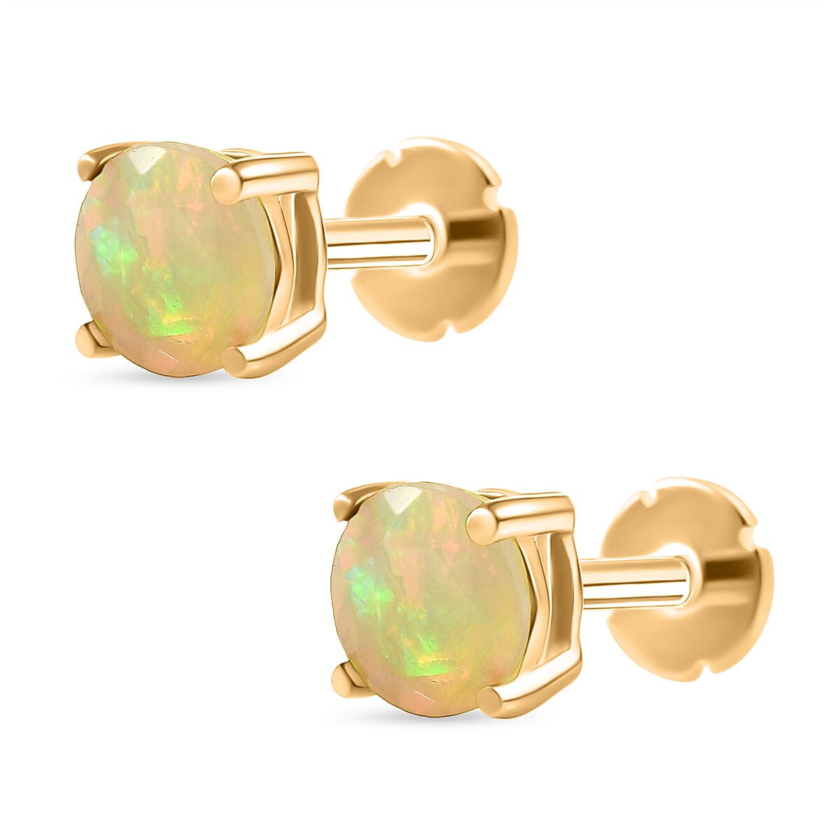 Ethiopian Opal Earring with Screw Back in 18K Vermeil Yellow Gold Plated Sterling Silver