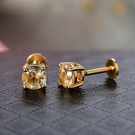 Citrine Earring with Screw Back in 18K Vermeil Yellow Gold Plated Sterling Silver