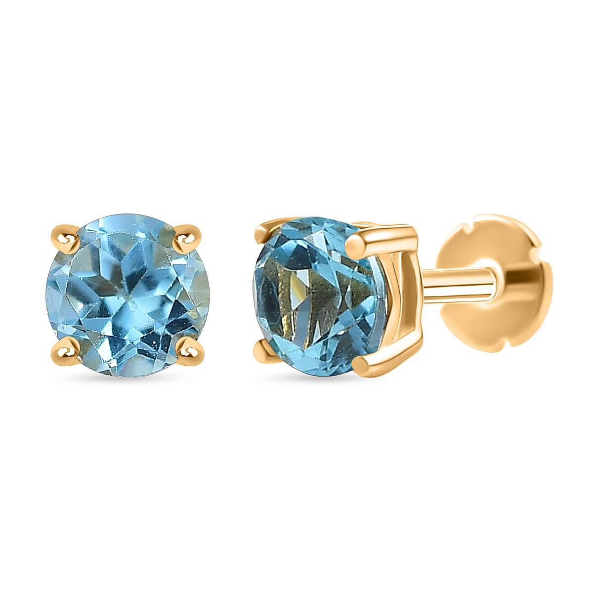 Blue Topaz Earring with Screw Back in 18K Vermeil Yellow Gold Plated Sterling Silver 1.16 Ct.