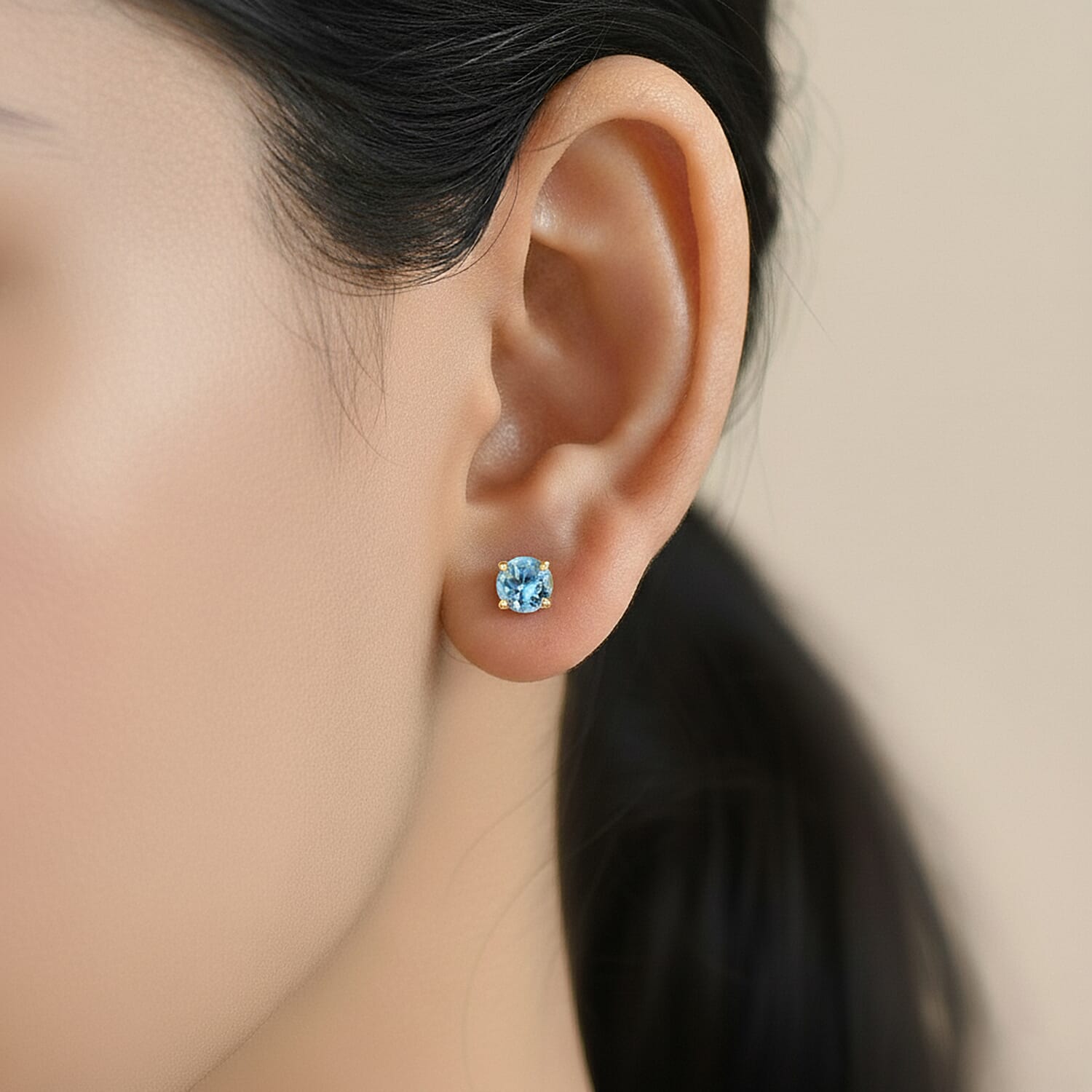 Blue Topaz Earring with Screw Back in 18K Vermeil Yellow Gold Plated Sterling Silver 1.16 Ct.