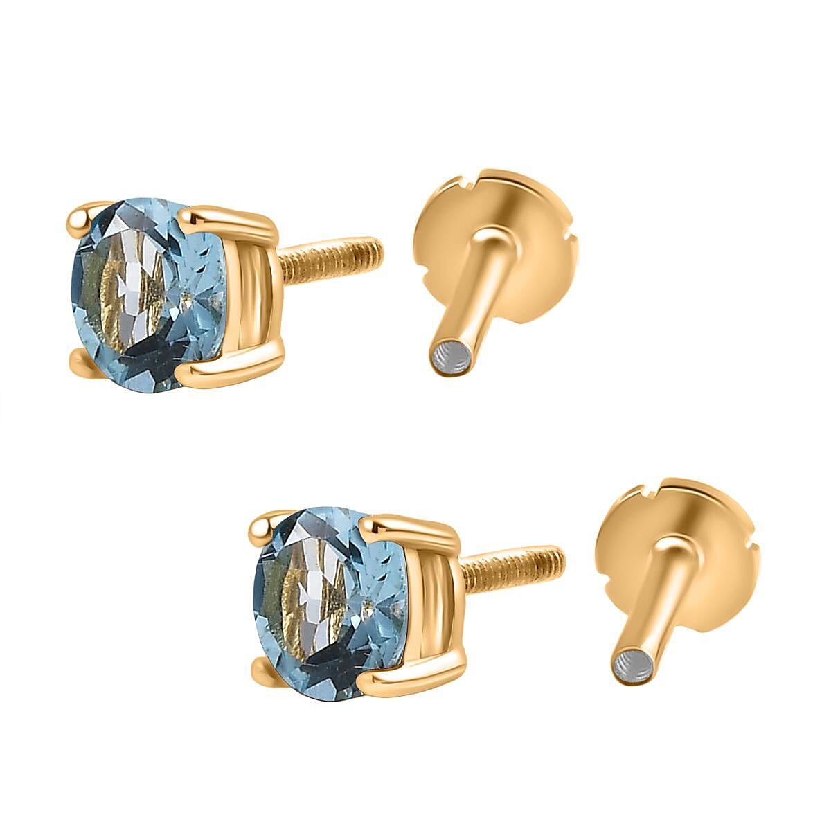 Blue Topaz Earring with Screw Back in 18K Vermeil Yellow Gold Plated Sterling Silver 1.16 Ct.