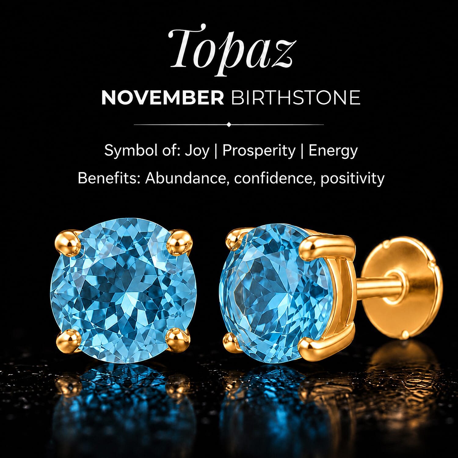Blue Topaz Earring with Screw Back in 18K Vermeil Yellow Gold Plated Sterling Silver 1.16 Ct.